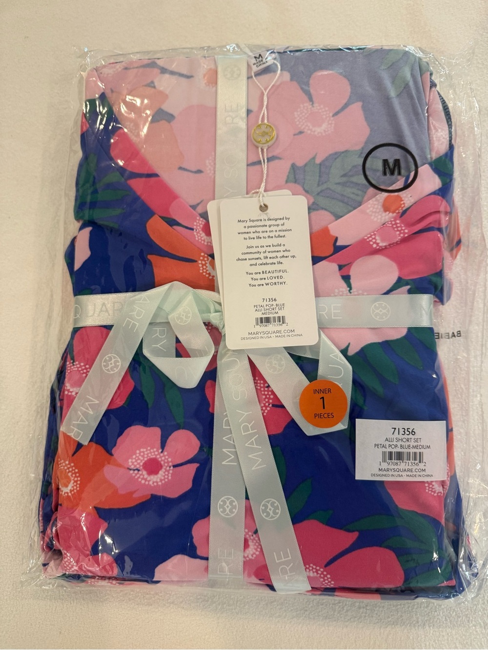 Women’s Mary Square PJ’s  Floral Shorts Set in Blue & Pink